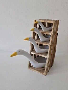 Vintage Avon Goose Measuring Spoon Set with Wooden Rack Farmhouse Kitchen Decor